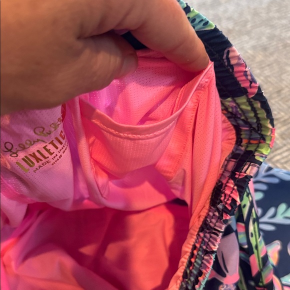 Lilly Pulitzer Navy and Pink Tropical Athletic Shorts - Picture 4 of 5